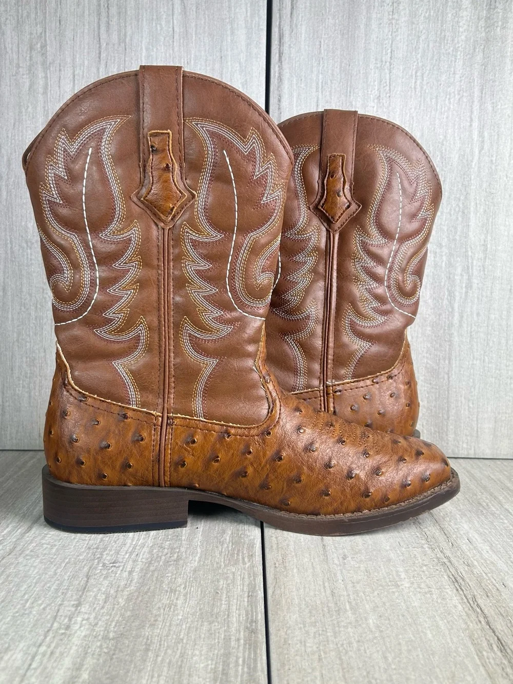 Roper Brand Faux Ostrich Leather Broad Square Toe Cowboy Boot Mens Size 8.5